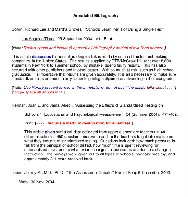 annotated bibliography education articles