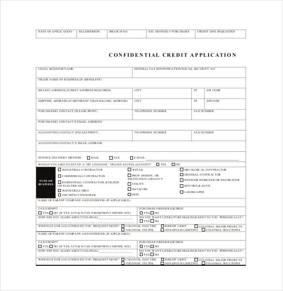 confidential credit application