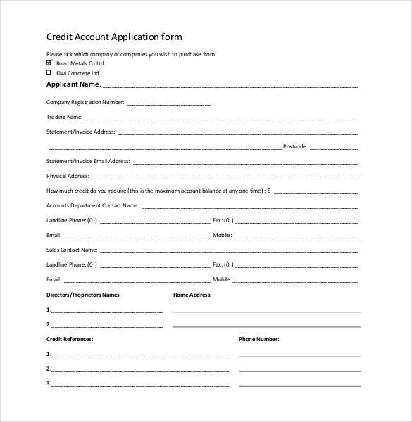 credit account application form