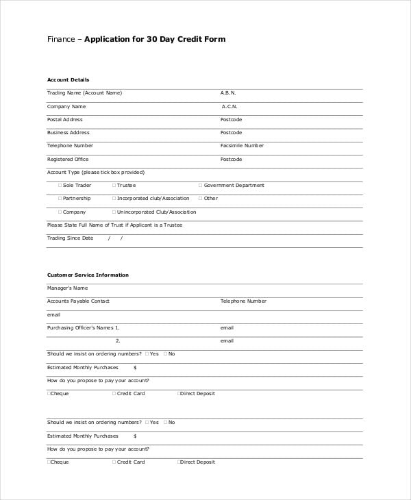 finance credit application form