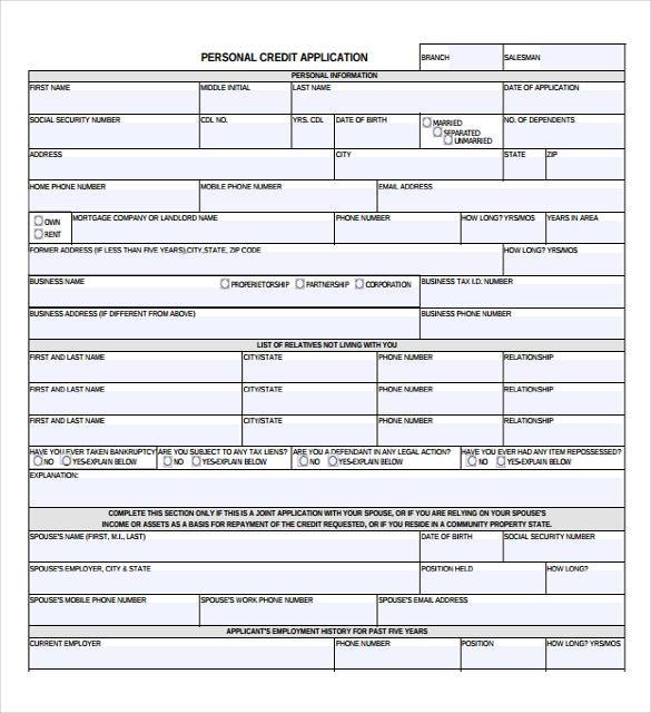 Free Printable Business Credit Application Form Template