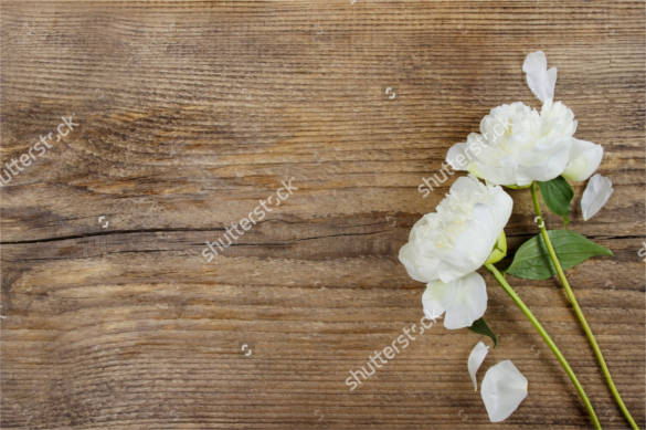 white peonies on wooden wedding background