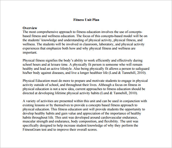 fitness education unit plan free pdf template download