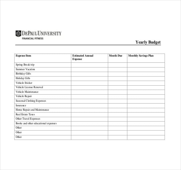 yearly budget template pdf