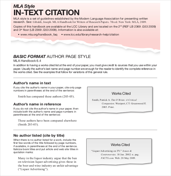 sample text citation mla template