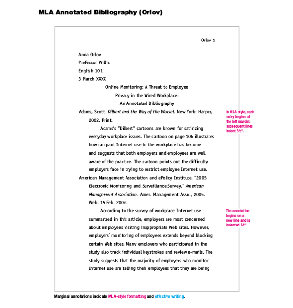 annotated bibliography example mla 9