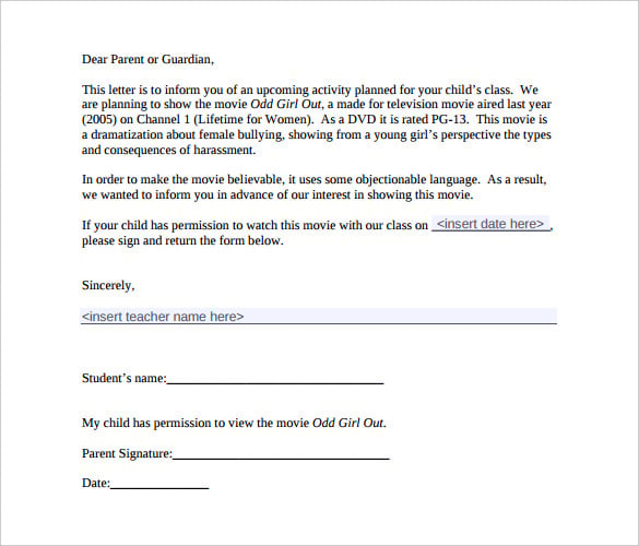 parent permission letter for movie pdf format
