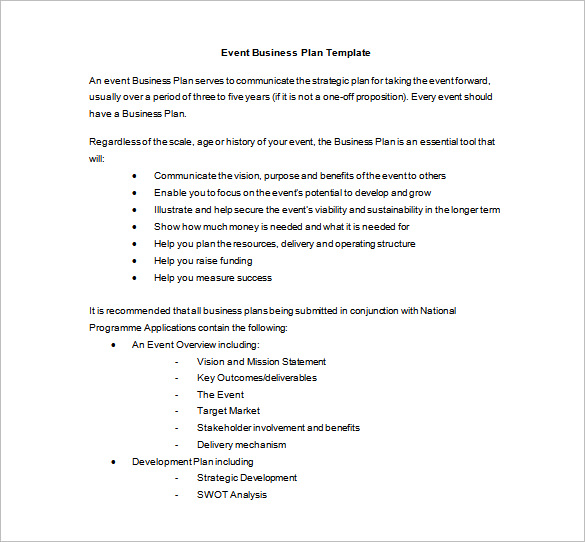 business plan sample for event planner