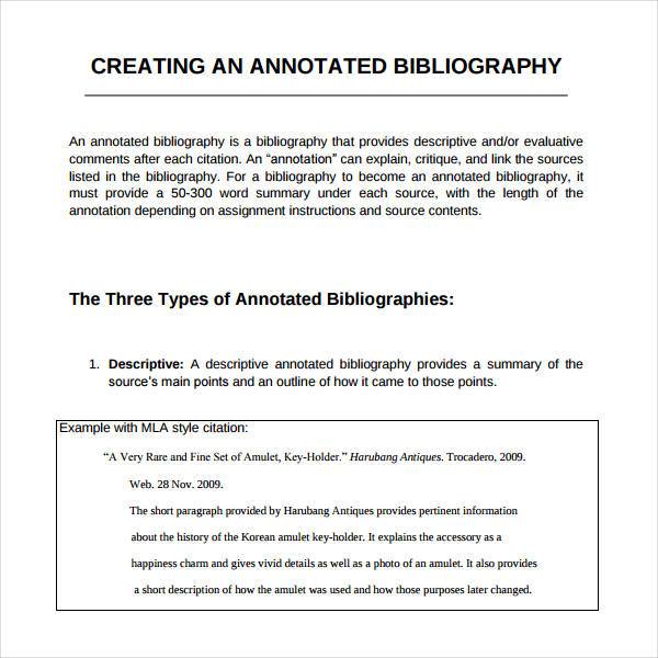 Help writing a annotated bibliography