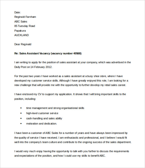 sample of cover letter nz