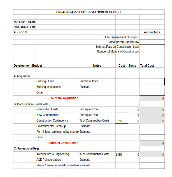 Free Construction Budget Template Printable Templates