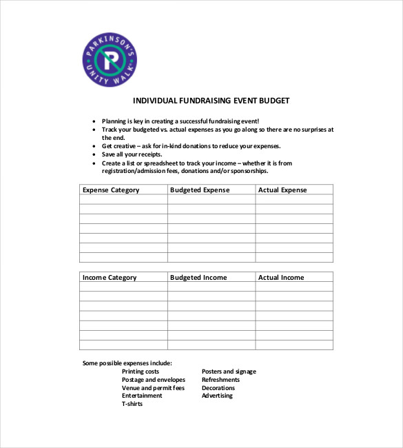 fundraising event budget template