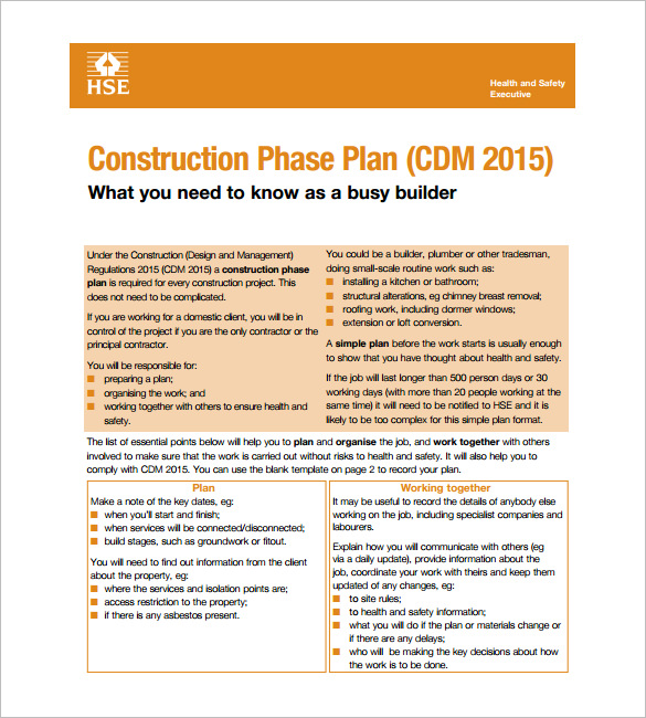 construction phase health and safety plan free pdf template