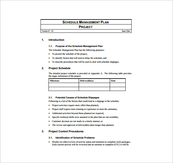 project schedule management plan free pdf template