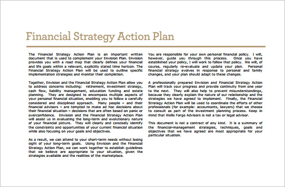 financial strategic action plan free pdf template download