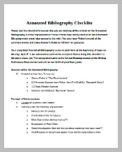 Simple Annotated Bibliography Checklist Word Document Download
