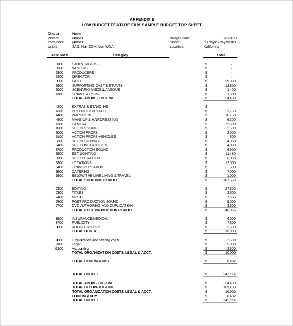 9+ Film Movie Budget Templates Free Sample, Example, Format Download!