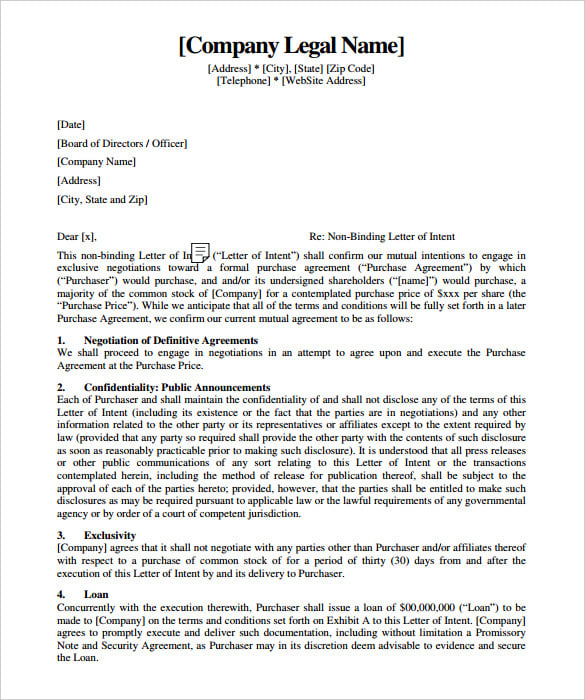 non binding letter of intent template free download