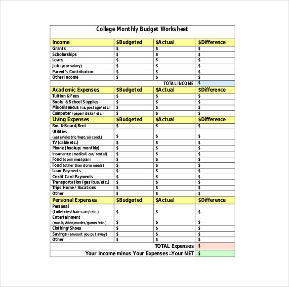 12+ College Budget Templates - Free Sample, Example, Format Download