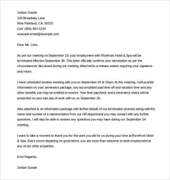 employee termination letter template word doc download