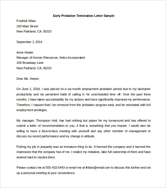 Probation Termination Letter Template