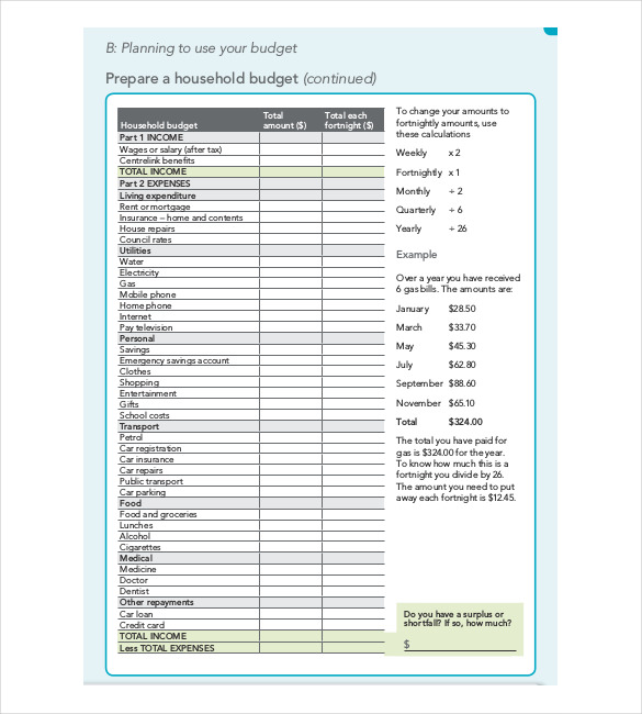 13+ Household Budget Templates - Free Sample, Example, Format Download!
