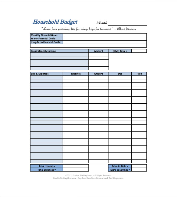 Household Budget Templates 6 Free Printable Word Excel PDF Samples