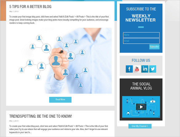 free social media blog wordpress website template