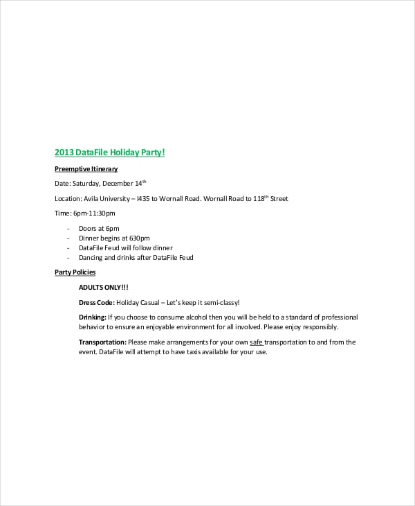 Party Itinerary Template 8 Free Word Pdf Documents Download Free Premium Templates