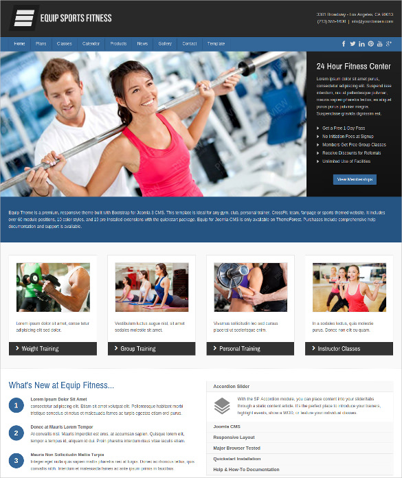 equip joomla sports fitness website theme
