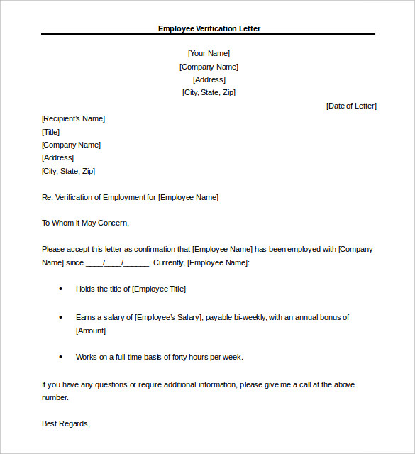 employment verification letter sample template word doc