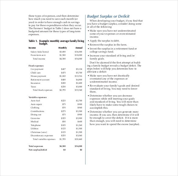 annual family budget template