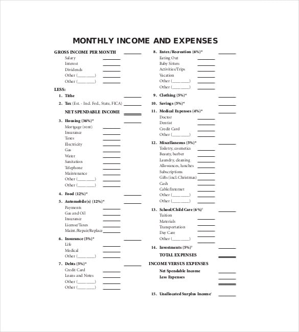 sample family budget template