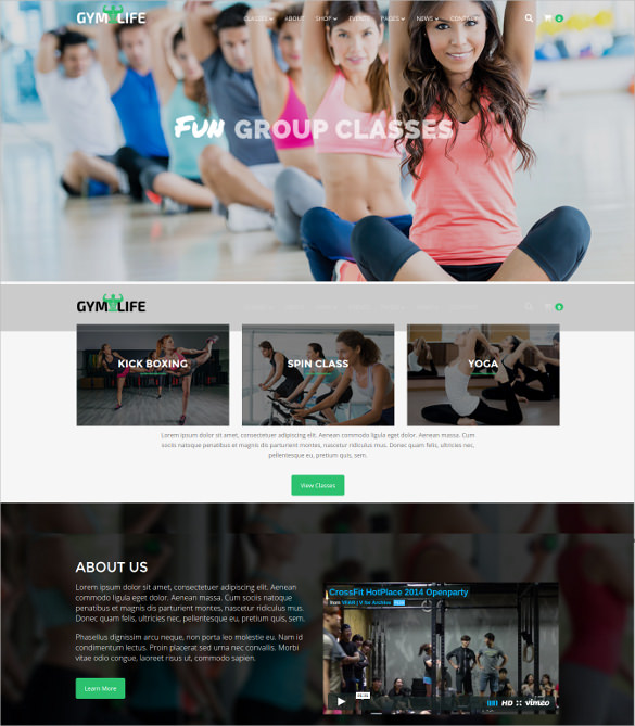 modern fitness clubs wordpress website theme