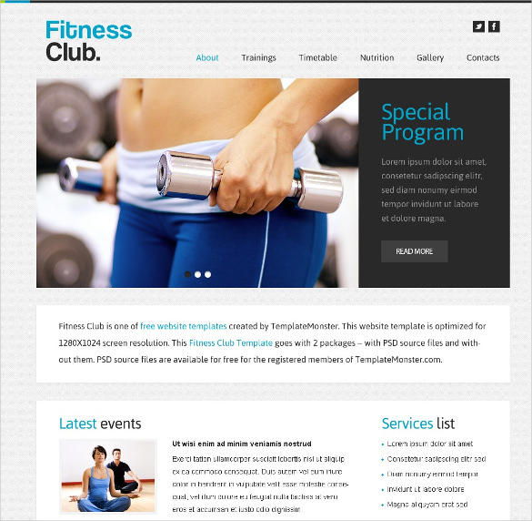 free fitness club website theme
