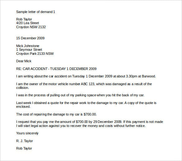 Sample Demand Letter To Insurance Company For Car Accident Car Retro