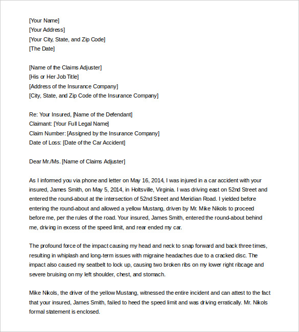 demand letter in a car accident case example word download