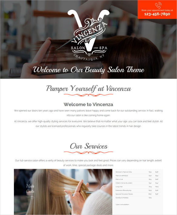 hair salon bootstrap website theme