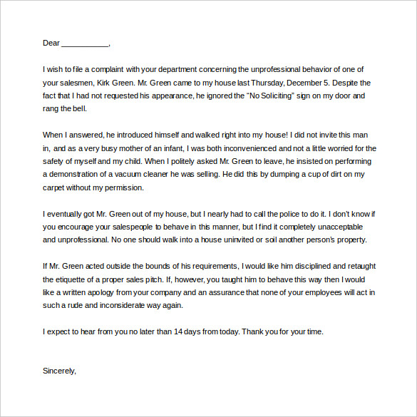 Complaint Letter About Misbehavior Unprofessional Behavior Templates At Allbusinesstemplates Com