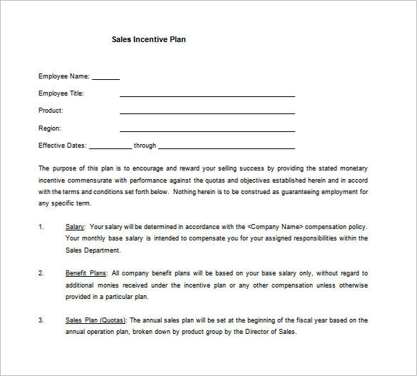 sales incentive plan word template free download