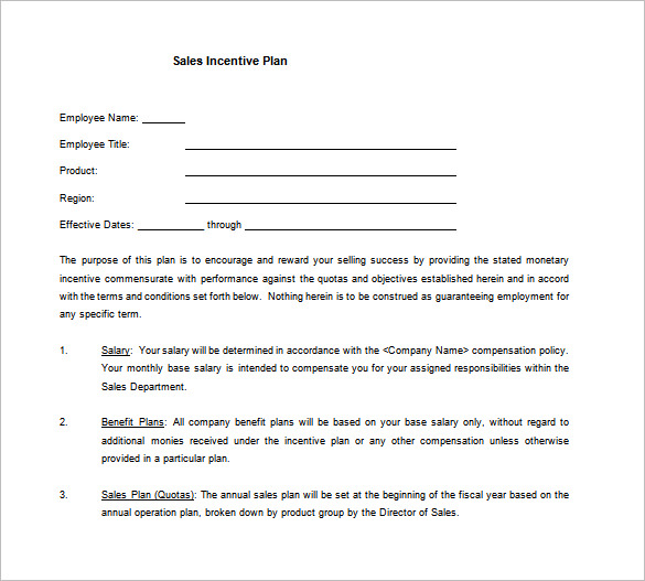 sales incentive plan word template free download