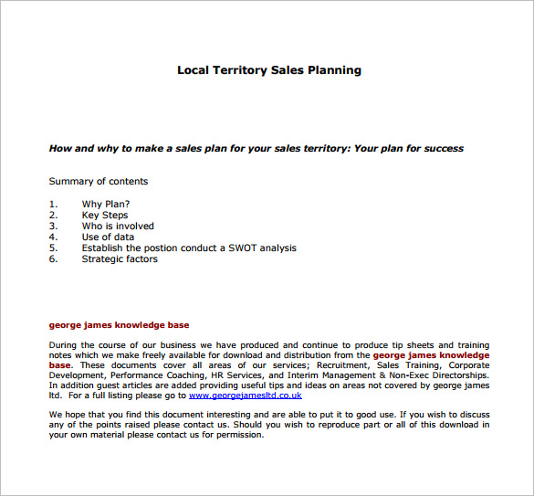 local territory sales plan pdf template free download