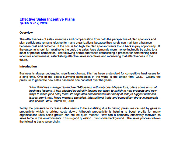 effective sales incentive plan free pdf template download