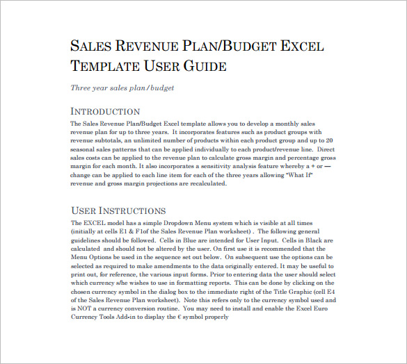 sales revenue plan pdf template free download