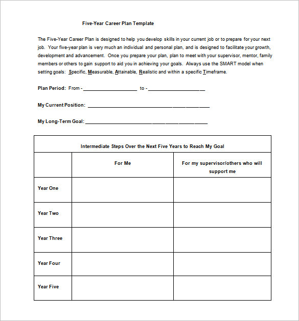 five year career plan word template free download