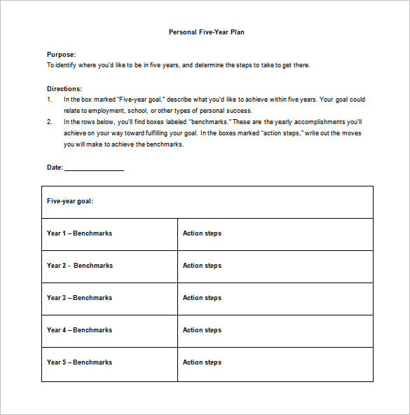 personal 5 year plan free word template download