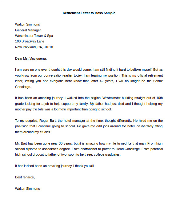 retirement letter to boss sample word doc download