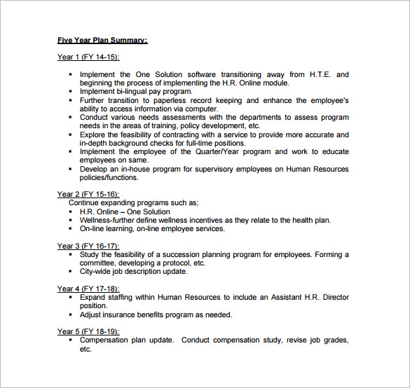 human resources department five year plan free pdf template