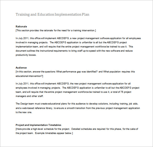 training and education implementation plan word free download