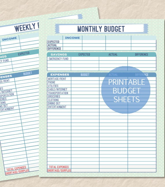 printable monthly and weekly budget sheet